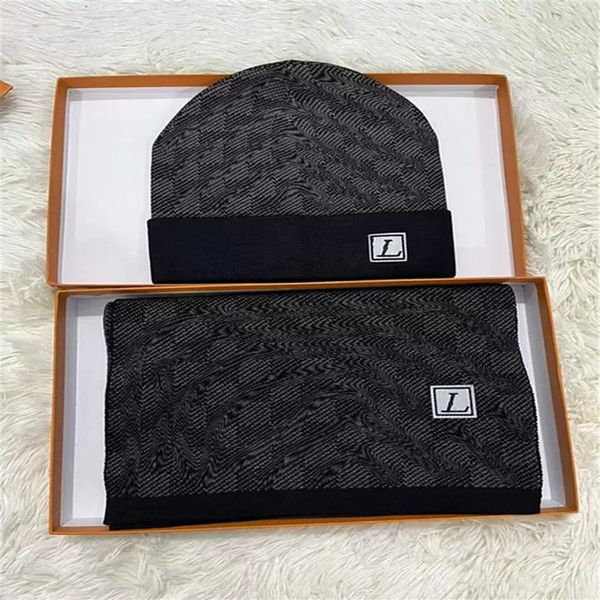 

autumn europe designer men scarf and hat classical fashion set women winter cotton wool beanie ladies wrap scarves245k, Blue;gray