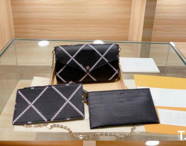 

designer 3pcs/set FELICIE Women Shoulder Bag M61276 Clutch Wallet Luxury Designer Crossbody handbag Removable Chain Coin Purse, Black