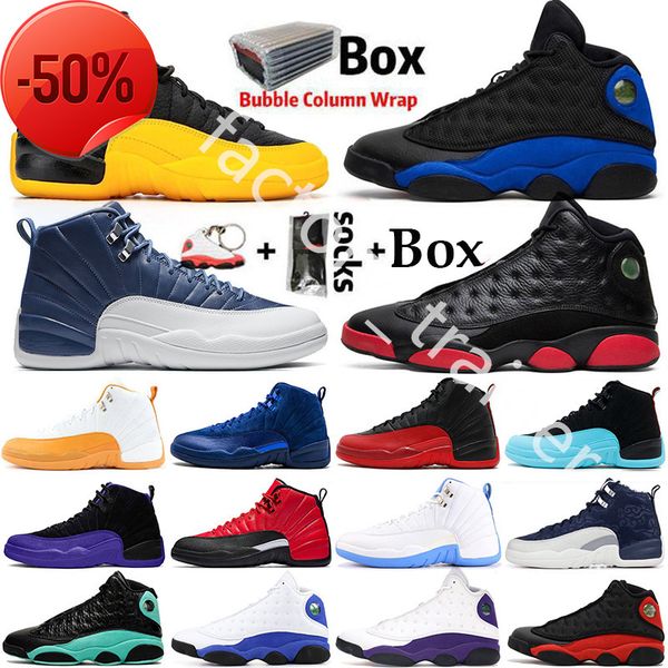 

jumpman 12 12s university gold dark concord hyper roya flint stone blue mens basketball shoes dirty bred fiba 13 13s sport designer sneakers, Black