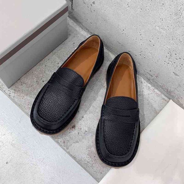 

dress shoes lefu shoes women's black square head flat sole single wearing leather small casual british with shallow mouth