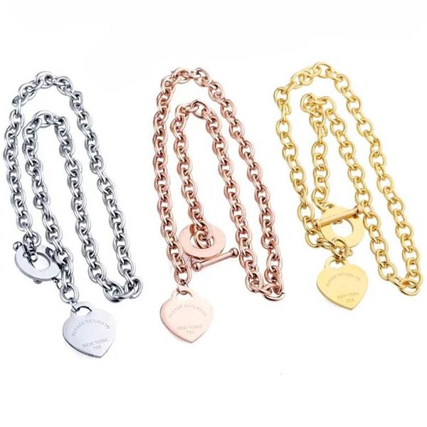 

t style design chunky ot chains heart charms pendant necklace titanium steel gold silver304t256n, Silver