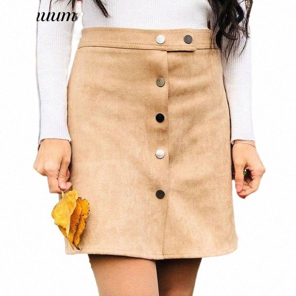 

skirts samuume 2021 women button short suede skirt solid a-line mini female autumn winter high waist tube saia 1808069 p5bl#, Black