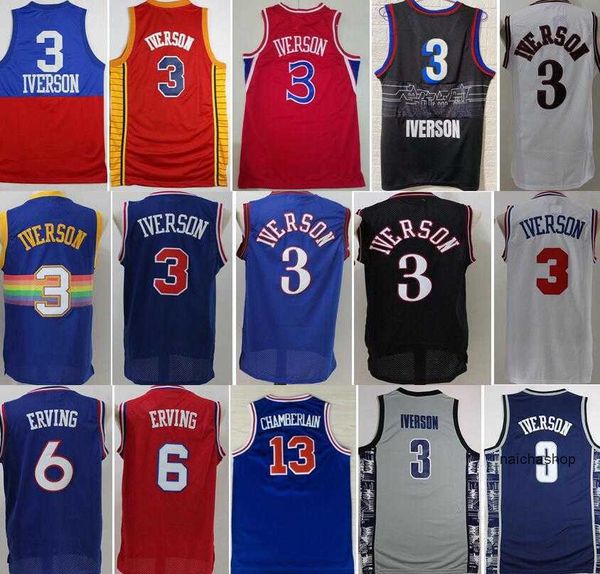 

georgetown hoyas college allen iverson jerseys 3 men basketball dr j julius erving 6 wilt chamberlain 13 blue black white red #039;'nba, Black;red