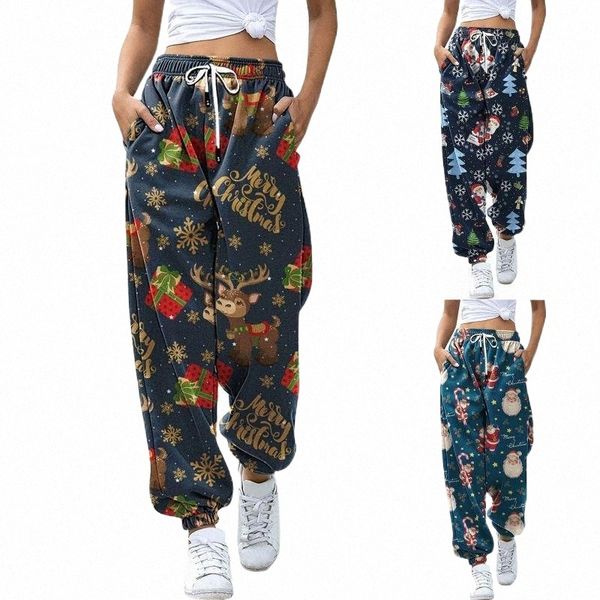 

women's pants & capris vintage christmas sweatpants casual loose women santa print drawstring pocket harajuku sweat joggers n97x#, Black;white