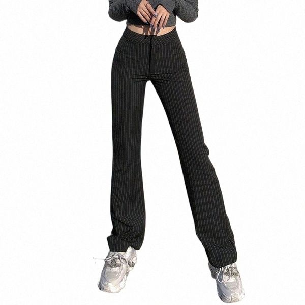 

women's pants & capris female stylish striped suit adults office ladies wild casual high waist straight leg trousers for daily work str, Black;white