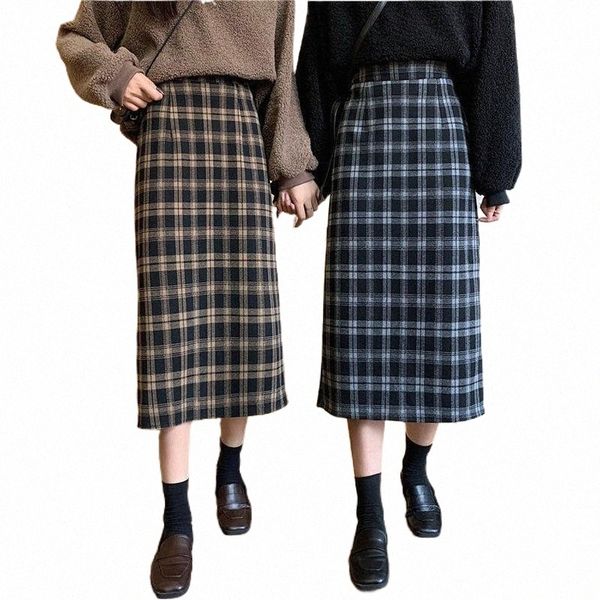 

skirts plaid women's autumn and winter clothing high waist skirt woman faldas jupe b2to#, Black
