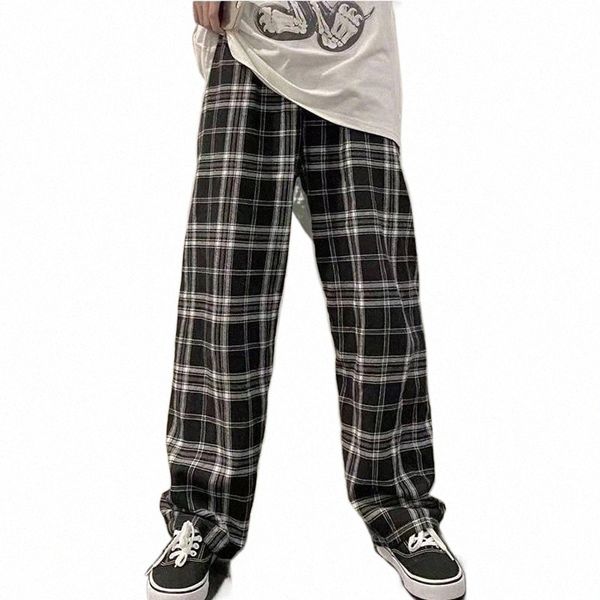 

women's pants & capris vangull plaid loose wide leg women casual chic oversize high waist elastic band placket trousers harajuku 2021 u, Black;white