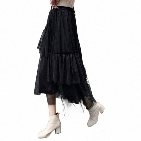 

skirts jaycosin fashion long skirt solid mesh women casual hight waist pleated ball gown spring summer clothes 1218 k7fg#, Black