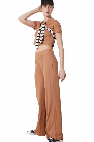 

trendyol ribbed flare knitting pants twoss21pl0412 women's & capris s6kd#, Black;white