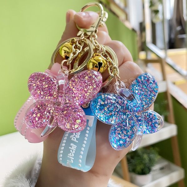 

acrylic sequin butterfly keychain personality bag lanyard cute butterfly girls mobile phone chain accessories, Silver