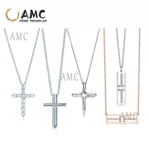

tf fashion classic sterling silver necklaces supplies micro pave zircon cross square personality necklace for women girl christmas193a