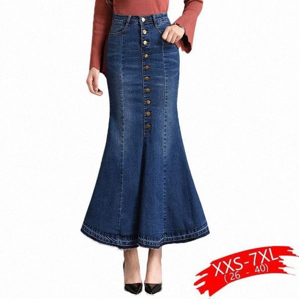 

skirts plus size flare denim long button up 4xl 6xl 7xl women oversized lady's bodycon ankle length jeans u2ru#, Black
