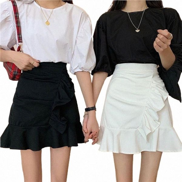 

ruffled skirt 2021 spring and summer fashion high waist a- line woman skirts mujer faldas saias mulher 90lk#, Black