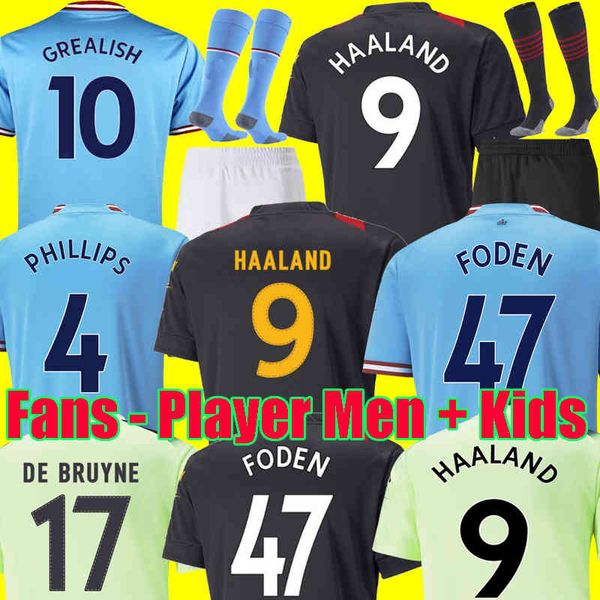 

men's tracksuits 23 haaland soccer jerseys grealish mans cities mahrez fans player version de bruyne foden 23 football shirt kids kit, Gray