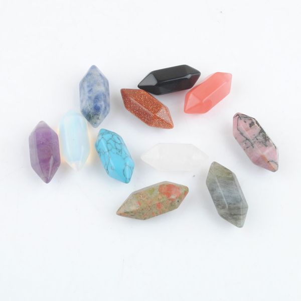 

wholesale 20pcs loose gemstones hexagonal healing pointed reiki chakra natural stone amethysts opal crystal no hole pendant beads jewelry bu, Black