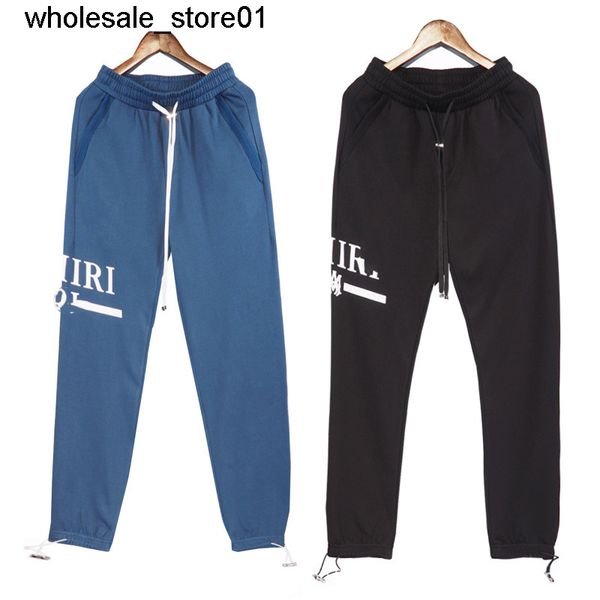 

men's pants fashion brand high street classic printed drawstring metal buckle pants casual leggings bodysuits, Black