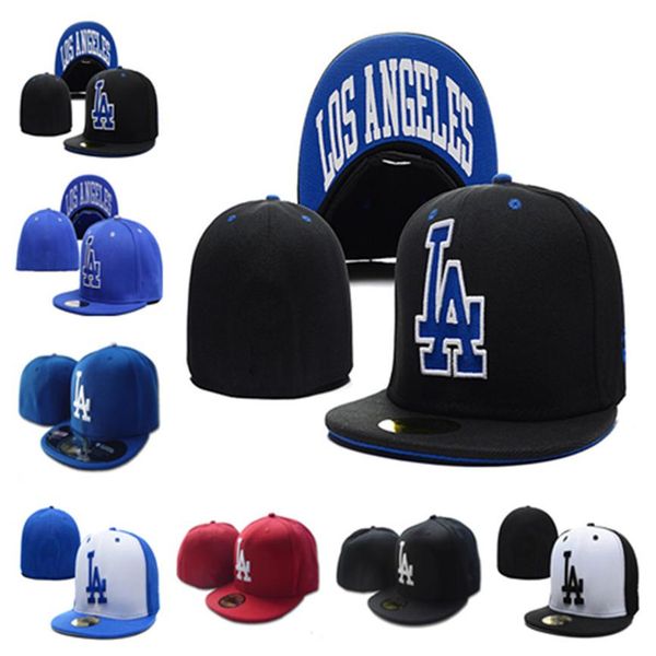 

whole all team la baseball fitted baseball caps whole sports flat full closed hat mix order for base ball teams2501, Blue;gray
