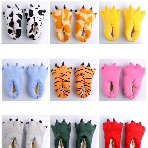 

slipper winter warm soft indoor floor slippers creative animal children women men shoes paw funny cartoon dinosaur claw plush home 220919, Black;grey