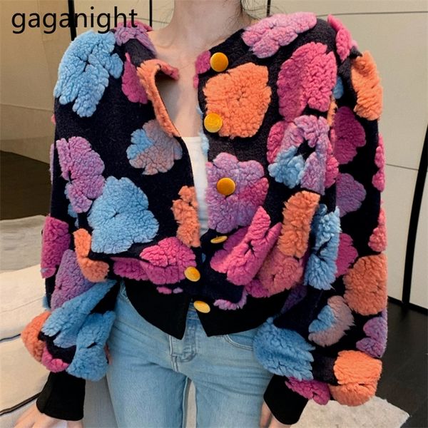 

women's jackets gaganight women flower long sleeved autumn winter color contrast korean chic retro all match loose female 220916, Black;brown