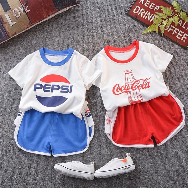 

fashion summer children boys girls clothes kids cotton cola t-shirt short 2pcs sets toddler clothing sets infants tracksuits t2006132860, White
