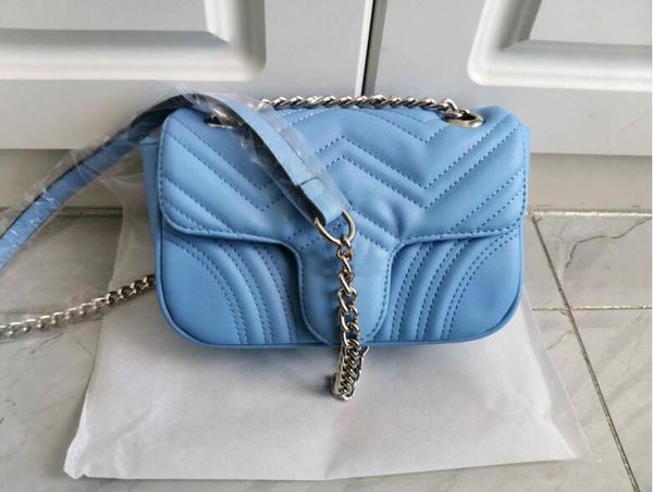

New girl handbag wallet Silver chain Marmont Crossbody handbag women's leather bag shoulder bag Messenger bag 22cm GU5478, Blue