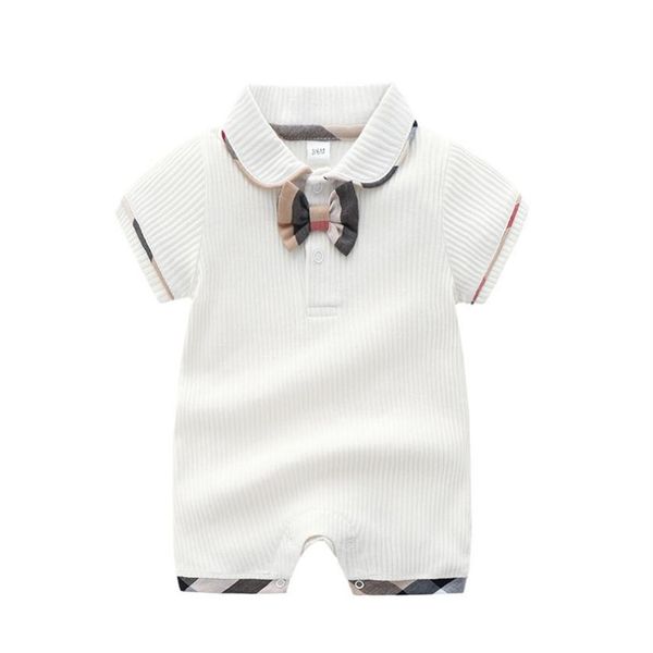 

summer baby boys girls short sleeve rompers with bowtie infant cotton turn-down collar jumpsuits toddler breathable onesies kids clothe297a, Blue