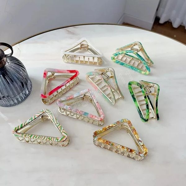 

korean creative 8.5cm medium triangle hollow marbling hair clip fashion acetic acid alloy clips for woman girl, Slivery;white