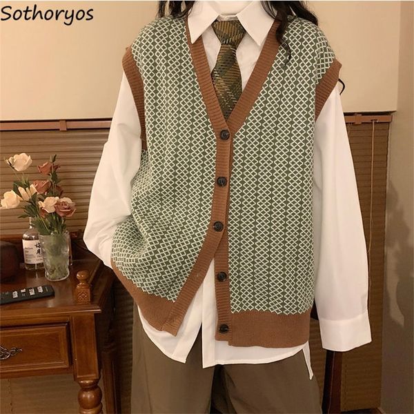 

women's vests retro casual sweater vest women v-neck classic argyle sleeveless knitting outerwear female simple tender soft students ge, Black;white
