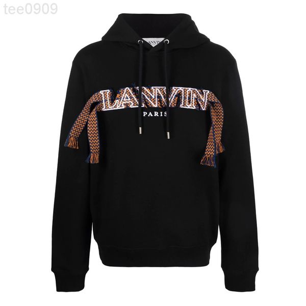 

lanvin langfan boys and girls 21fw men's drawstring easy hoodie sweatshirt, Black