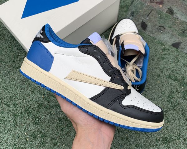 

ts x jumpman 1 low basketball shoes 1s fragment grade version with plastic case mens military blue luxurys designers outdoor sneakers, Black