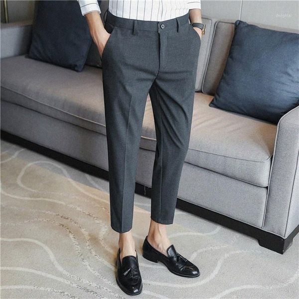 

men's pants 2021 summer texture thin section drape embroidery nine-point trousers stretch feet casual dark gray i2ay#, Black