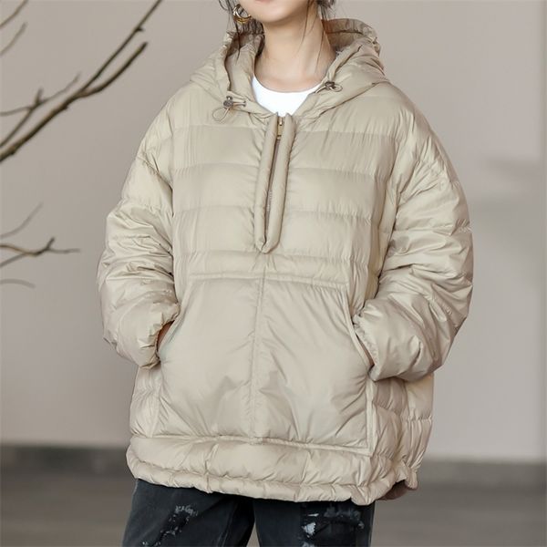 

women's down parkas winter style hooded pullover sweatshirt light jacket loose white duck casual fashion 220919, Black