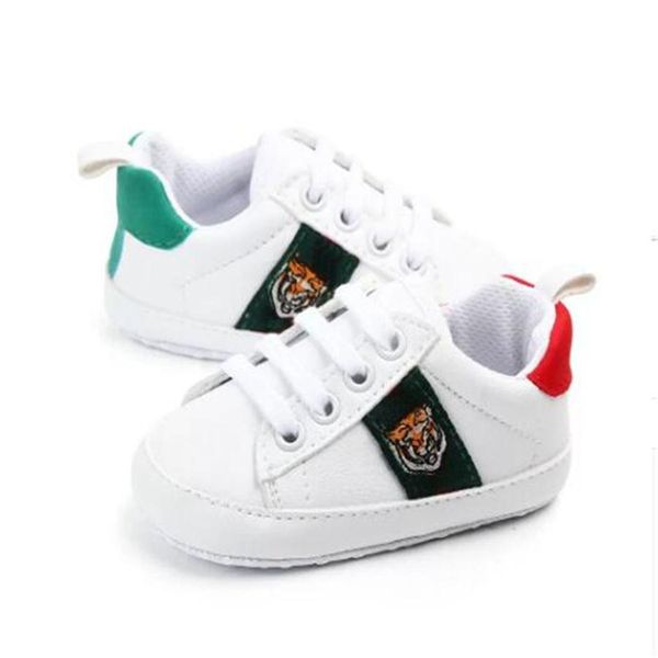 

newborn baby boys girls first walkers luxury designer kids toddlers infant lace up pu sneakers baby prewalker soft sole white shoes 0-1252n