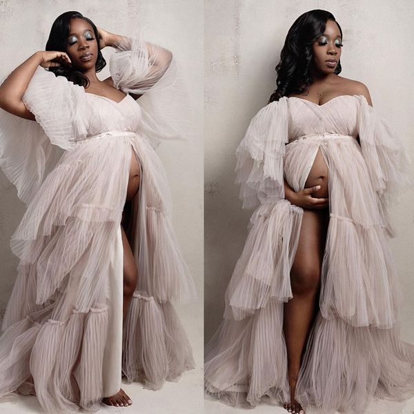 

bridal puffy tulle maternity prom dress robes custom made women long dresses p shoot beach birthday party gown, Black