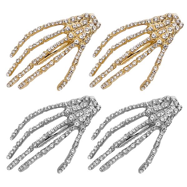 

hair clips barrettes sparkly skeleton hands bone halloween rhinstone trinket devil claw duckbill hairpin for kids women dhseller2010 amy9z, Golden;silver