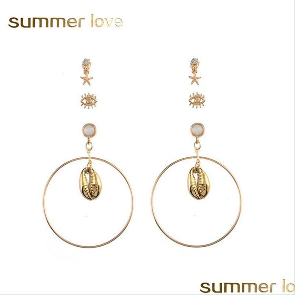 

dangle chandelier 3pcs/set shell starfish dangle earring for women europe america exaggerated gold plating alloy big hoop summer bea dhshp, Silver