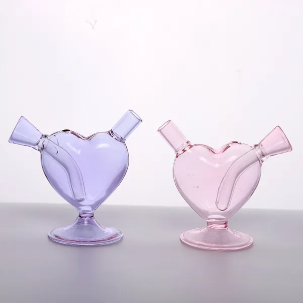 

Wholesale High Quality 65mm Heart Shape Pink Customizable DAB Rig Glass Water Hookah Pipe Glass Bong
