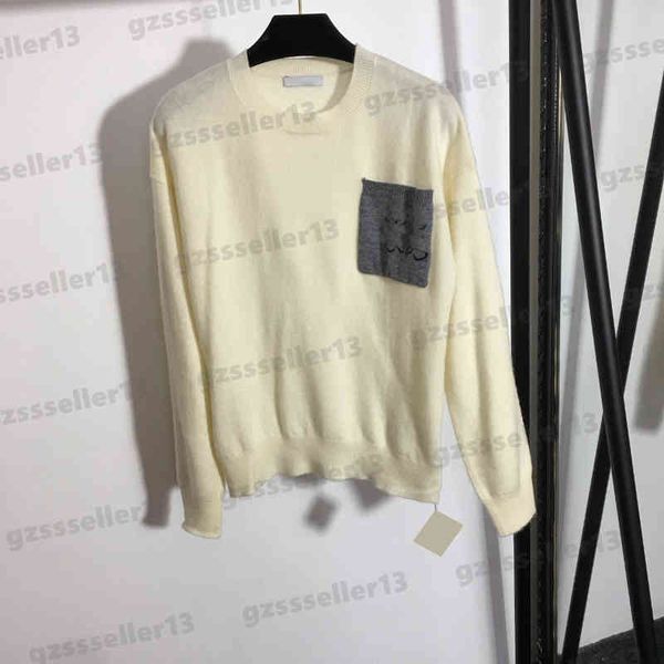 

women sweaters jumper colorblock letter logo pocket fashion blend crew neck pullover knit sweater women designer clothing 0912, White;black