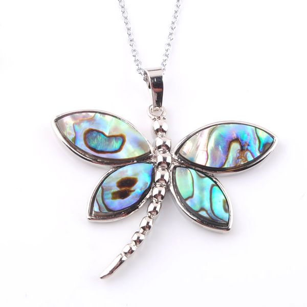 

new zealand abalone shell pendant necklace pearl fashion alloy dragonfly women girls colourful shell necklaces n3646, Silver