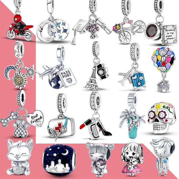 

925 sterling silver dangle charm 2022 new design plata charms of original bead fit pandora charms bracelet diy jewelry accessories2353, Black
