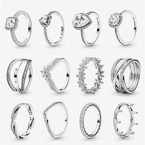 

women 925 sterling silver wedding rings cubic zirconia diamond fit pandora style femme fine jewelry birthday engagement ladies gif274p268s, Slivery;golden