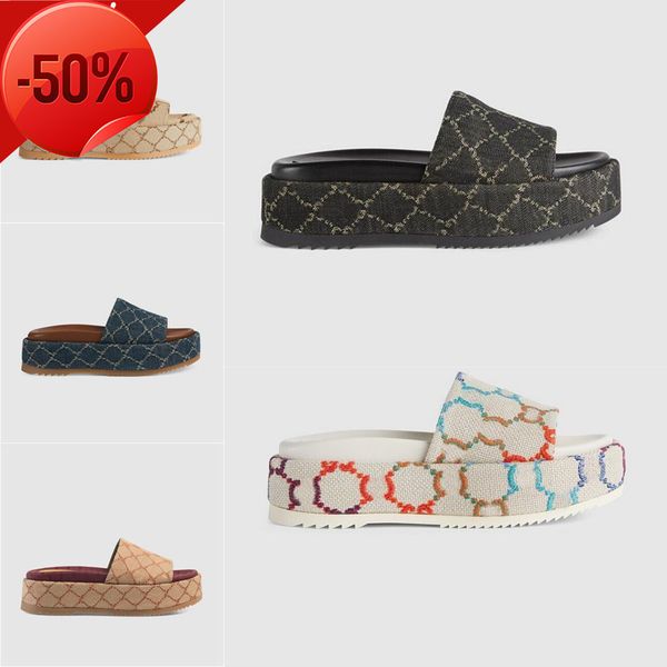 

2022designer womens sandals mens slippers slide flip flops luxury flat thick bottom embroidery printed jelly rubber leather women dress, Black