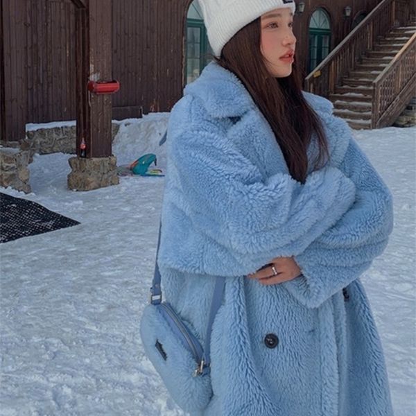 

women's fur faux bella women winter warm long coat sleeve female thick bear casual loose oversize outwears 220916, Black