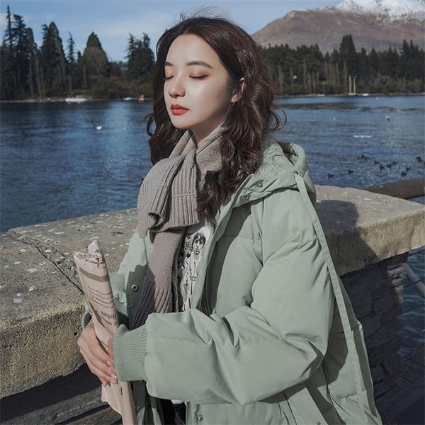 

women's down parkas womens hooded down parka puffer mid length jacket winter baggy thickening warm korean fashion down cotton coat over, Black