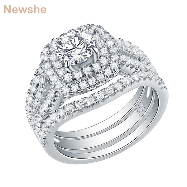 

solitaire ring she 3 pieces 925 sterling silver wedding rings for women aaaaa cz blue side stones luxury jewelry engagement bridal set 22091, Golden;silver