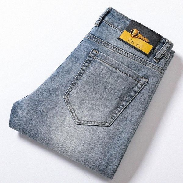 

men's jeans brand fashion casual slim pants korean leggings handsome simple trend printed -dip 28x6#, Blue