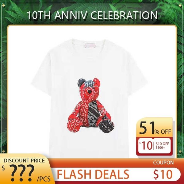 

mens designer t shirt bear printing men fashion tee clothing 100% cotton, White;black