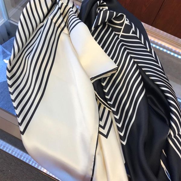 

bihbf swedish niche toteme silk striped pattern large scarf ins multi-purpose silk towel square classic all-match handmade272q, Black;purple