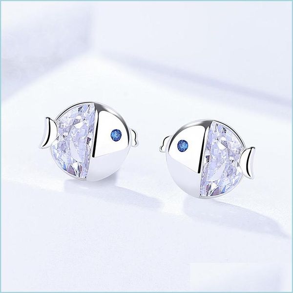

charm cute tiny fish charm earring stud 925 sterling sier women gift cz jewelry rhodium plated drop delivery 2021 earrings dhseller201 dhyw4, Golden