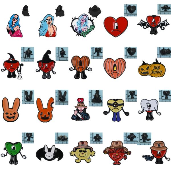 

wholesale metal black nickel plated bad bunny badge badbunny lapel custom soft enamel pin instock brooch pins karol g, White;pink
